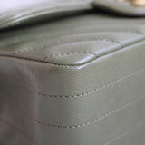 Chanel Olive Green Calfskin Chevron Mini Rectangle with Aged Gold Hardware