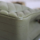 Chanel Olive Green Calfskin Chevron Mini Rectangle with Aged Gold Hardware