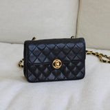 Vintage Chanel Black Lambskin Mini Circle Lock CC Flap with 24k Gold Hardware