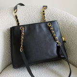 Vintage Chanel Black Caviar Zipped Shopping Tote with 24k Gold Hardware