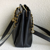 Vintage Chanel Black Caviar Zipped Shopping Tote with 24k Gold Hardware