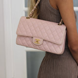Vintage Chanel Light Pink Caviar Medium Classic Flap with 24k Gold Hardware