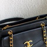 Vintage Chanel Black Caviar Zipped Shopping Tote with 24k Gold Hardware