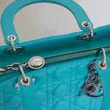 Dior Turquoise Lambskin Medium Lady Dior with Silver Hardware