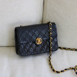 Vintage Chanel Black Lambskin Mini Circle Lock CC Flap with 24k Gold Hardware