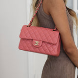 Chanel 19B Pink Caviar Small Classic Flap with Light Gold Hardware