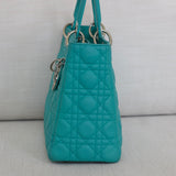 Dior Turquoise Lambskin Medium Lady Dior with Silver Hardware
