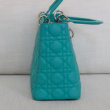 Dior Turquoise Lambskin Medium Lady Dior with Silver Hardware