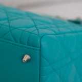 Dior Turquoise Lambskin Medium Lady Dior with Silver Hardware