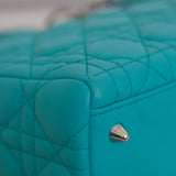Dior Turquoise Lambskin Medium Lady Dior with Silver Hardware