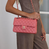 Chanel 19B Pink Caviar Small Classic Flap with Light Gold Hardware