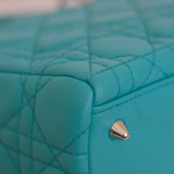 Dior Turquoise Lambskin Medium Lady Dior with Silver Hardware