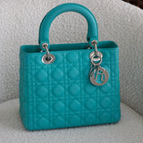 Dior Turquoise Lambskin Medium Lady Dior with Silver Hardware