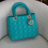 Dior Turquoise Lambskin Medium Lady Dior with Silver Hardware