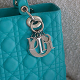 Dior Turquoise Lambskin Medium Lady Dior with Silver Hardware