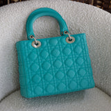 Dior Turquoise Lambskin Medium Lady Dior with Silver Hardware