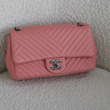 Chanel 15K Pink Lambskin Chevron Crossing Flap with Ruthenium Hardware