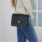 Vintage Chanel Black Lambskin Chevron Envelope Flap with 24k Gold Hardware