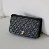 Vintage Chanel Black Lambskin Full Flap Wallet on Chain with 24k Gold Hardware