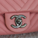 Chanel 15K Pink Lambskin Chevron Crossing Flap with Ruthenium Hardware