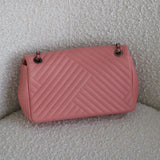Chanel 15K Pink Lambskin Chevron Crossing Flap with Ruthenium Hardware