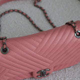 Chanel 15K Pink Lambskin Chevron Crossing Flap with Ruthenium Hardware