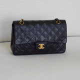 Vintage Chanel Black Lambskin Medium Classic Flap with 24k Gold Hardware