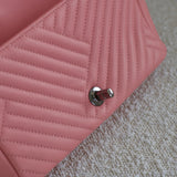 Chanel 15K Pink Lambskin Chevron Crossing Flap with Ruthenium Hardware