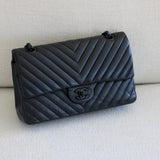 Chanel So Black Chevron Lambskin Medium Classic Flap with So Black Hardware
