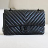 Chanel So Black Chevron Lambskin Medium Classic Flap with So Black Hardware