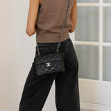 Chanel 23K Black Caviar Mini Square with Silver Hardware