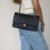 Vintage Chanel Black Caviar Medium Classic Flap with 24k Gold Hardware