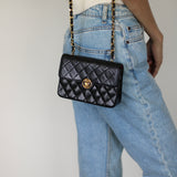 Vintage Chanel Black Lambskin Mini Circle Lock CC Flap with 24k Gold Hardware