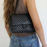 Chanel So Black Chevron Lambskin Medium Classic Flap with So Black Hardware