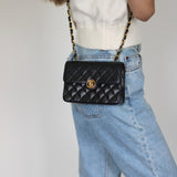 Vintage Chanel Black Lambskin Mini Circle Lock CC Flap with 24k Gold Hardware