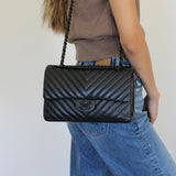 Chanel So Black Chevron Lambskin Medium Classic Flap with So Black Hardware