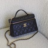 Chanel Black Caviar Slim Vanity Top Handle with Light Gold Hardware