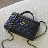 Chanel Black Caviar Slim Vanity Top Handle with Light Gold Hardware