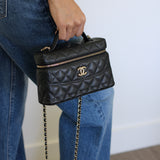 Chanel Black Caviar Slim Vanity Top Handle with Light Gold Hardware