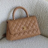 Chanel Caramel Caviar Small Coco Top Handle with Aged Gold Hardware