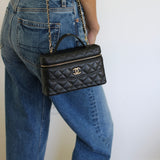 Chanel Black Caviar Slim Vanity Top Handle with Light Gold Hardware