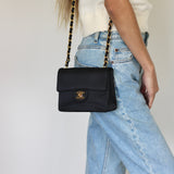Vintage Chanel Black Satin Mini Square with 24k Gold Hardware