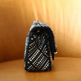 Chanel Swarovski Crystal Black Tweed Mini Rectangle with Silver Hardware