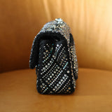 Chanel Swarovski Crystal Black Tweed Mini Rectangle with Silver Hardware