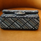 Chanel Swarovski Crystal Black Tweed Mini Rectangle with Silver Hardware