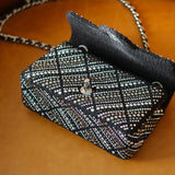 Chanel Swarovski Crystal Black Tweed Mini Rectangle with Silver Hardware