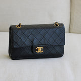 Vintage Chanel Black Lambskin Small Classic Flap with 24k Gold Hardware