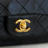 Vintage Chanel Black Lambskin Small Classic Flap with 24k Gold Hardware