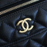 Chanel Black Caviar Slim Vanity Top Handle with Light Gold Hardware