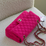 Chanel Fuchsia Pink Tweed Medium Classic Flap with Light Gold Hardware